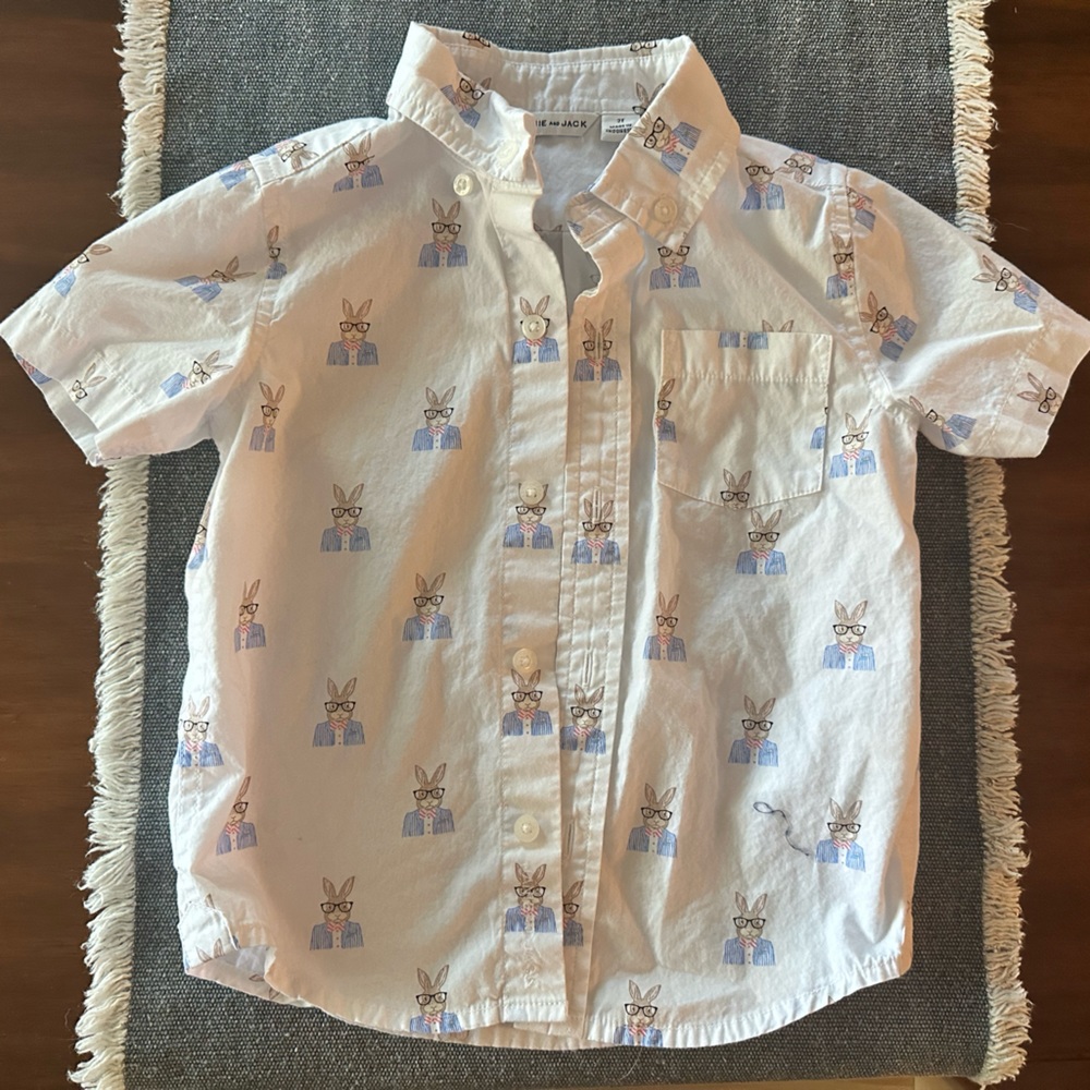 Janie and Jack - Bunny Short Sleeve Button Down 2T